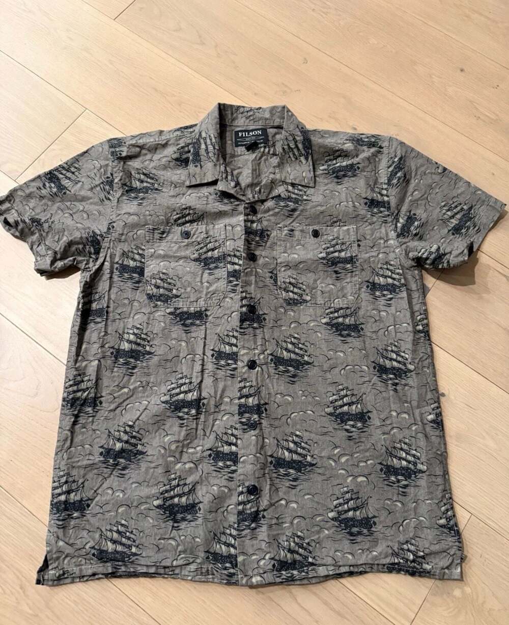 Filson Chambray Short Sleeve Camp Shirt with Ship Print